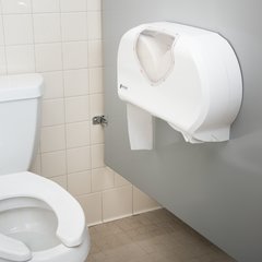 R4070WHCL Summit Twin 9" Jumbo Bath Tissue Dispenser, 3.25" core, White/Clear  - Clear