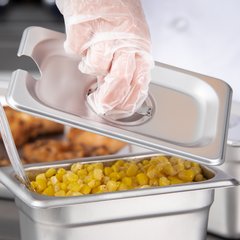 607190CS DuraPan™ Stainless Steel Hotel Pan Slotted Handled Cover 1/9 Size