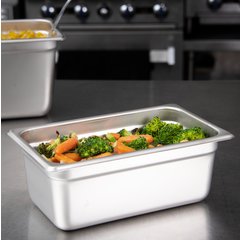 607144 DuraPan™ Light Gauge Stainless Steel Steam Table Hotel Pan 1/4 Size, 4" Deep