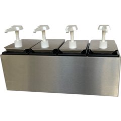 38504 Condiment Topping Rail with 4 Standard Pumps & Jars  - Stainless Steel