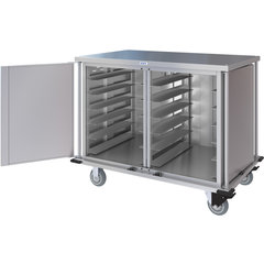 DXPTQC2T2D24 Dinex® Totally Quiet Compact Meal Delivery Cart - Double Doors - 2 Trays Per Slide 24 Trays (1ea) - Stainless Steel
