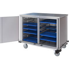 DXPTQC2T2D24 Dinex® Totally Quiet Compact Meal Delivery Cart - Double Doors - 2 Trays Per Slide 24 Trays (1ea) - Stainless Steel