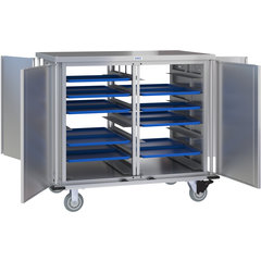DXPTQC2T2DPT28 Dinex® Totally Quiet Compact Meal Delivery Cart - Double Doors - 2 Trays Per Slide 28 Trays (1ea) - Stainless Steel