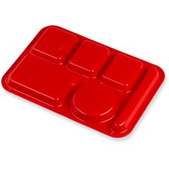 P61405 Left-Hand 6-Compartment Polypropylene Tray 10" x 14" - Red
