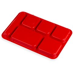 P614R05 Right-Hand 6-Compartment Polypropylene Tray 10" x 14" - Red