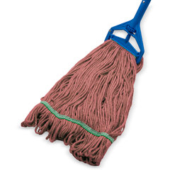 369320M05 ANTI-MICROBIAL MED RED LOOPED-END MOP  W/GREEN BAN