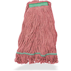 369417B05 MED RED LOOPED-END MOP  W/GREEN BAND  - 4 PLY SYNT