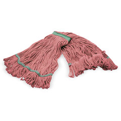 369417B05 MED RED LOOPED-END MOP  W/GREEN BAND  - 4 PLY SYNT