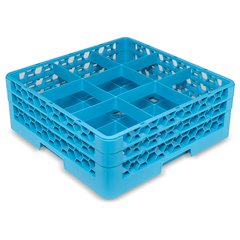 RG9-214 OptiClean™ 9-Compartment Divided Glass Rack with 2 Extenders 7.12" - Carlisle Blue