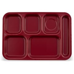 4398885 Right Hand 6-Compartment Melamine Tray 14.5" x 10" - Dark Cranberry