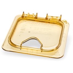 10519Z13 StorPlus™ High Heat EZ Access Hinged Notched Universal Food Pan Lid 1/6 Size - Amber