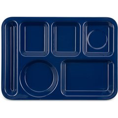 4398050 Left-Hand Heavyweight 6-Compartment Melamine Tray 10" x 14" - Dark Blue