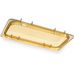 10479Z13 StorPlus™ High Heat EZ Access Hinged Notched Universal Food Pan Lid 1/3 Size - Amber