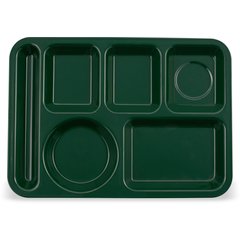 4398008 Left-Hand Heavyweight 6-Compartment Melamine Tray 10" x 14" - Forest Green