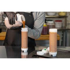 857320S EZ-KLEEN® Sauce Bottle - Green Valve - Low Viscosity - 12 pack 20 oz. (12) - Natural