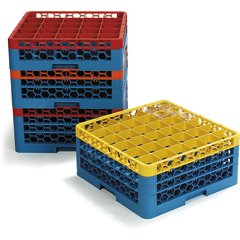 RG16-3C412 OptiClean™ 16-Compartment Divided Glass Rack with 3 Extenders 8.72" - Orange-Carlisle Blue
