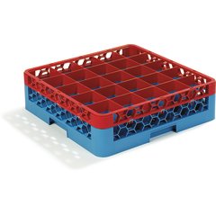 RG25-1C410 OptiClean™ 25-Compartment Divided Glass Rack with 1 Extender 5.56" - Red-Carlisle Blue