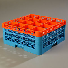 RG16-3C412 OptiClean™ 16-Compartment Divided Glass Rack with 3 Extenders 8.72" - Orange-Carlisle Blue