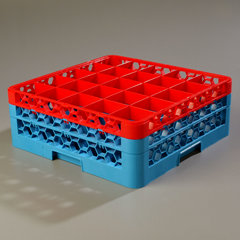 RG25-2C410 OptiClean™ 25-Compartment Divided Glass Rack with 2 Extenders 7.12" - Red-Carlisle Blue