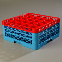 RG25-3C410 OptiClean™ 25-Compartment Divided Glass Rack with 3 Extenders 8.72" - Red-Carlisle Blue