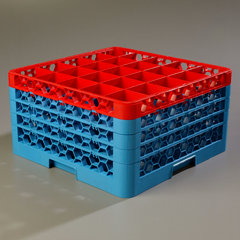 RG25-4C410 OptiClean™ 25-Compartment Divided Glass Rack with 4 Extenders 10.3" - Red-Carlisle Blue