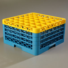 RG36-4C411 OptiClean™ 36-Compartment Divided Glass Rack with 4 Extenders 10.3" - Yellow-Carlisle Blue