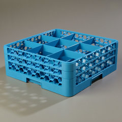 RG9-214 OptiClean™ 9-Compartment Divided Glass Rack with 2 Extenders 7.12" - Carlisle Blue