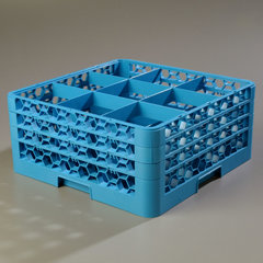 RG9-314 OptiClean™ 9-Compartment Divided Glass Rack with 3 Extenders 8.72" - Carlisle Blue