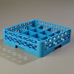 RC16-114 OptiClean™ 16-Compartment Divided Tilted Glass Rack with 1 Open Extender 16 Compartment - Carlisle Blue