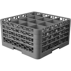 RG16-4C410 - OptiClean™ 16 Compartment Glass Rack with 4 Extenders 10.3" - Red-Carlisle Blue