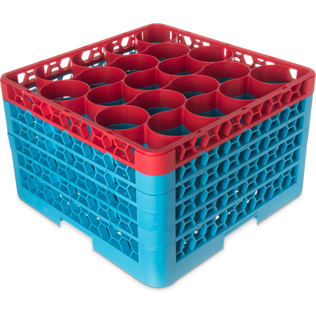 RW20-4C410 - OptiClean™ NeWave™ Color-Coded Glass Rack with 5 Integrated Extenders 20 Compartment - Red-Carlisle Blue