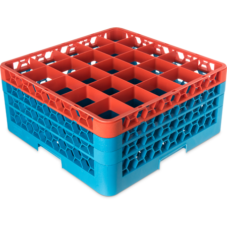 RG25-3C412 - OptiClean™ 25-Compartment Divided Glass Rack with 3 Extenders 8.72" - Orange-Carlisle Blue