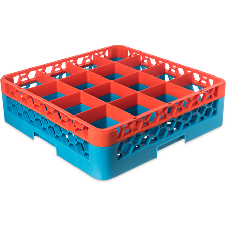 RG16-1C412 - OptiClean™ 16-Compartment Divided Glass Rack with 1 Extender 5.56" - Orange-Carlisle Blue