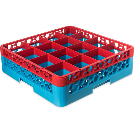 RG16-1C410 - OptiClean™ 16-Compartment Divided Glass Rack with 1 Extender 5.56" - Red-Carlisle Blue