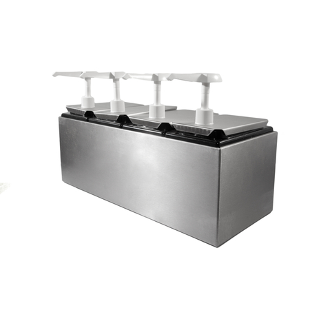 38504 - Condiment Topping Rail with 4 Standard Pumps & Jars  - Stainless Steel