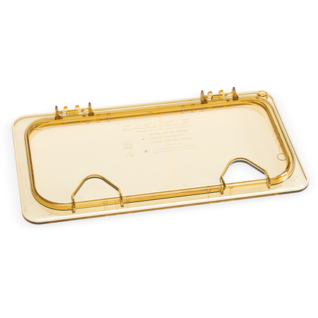 10479Z13 - StorPlus™ High Heat EZ Access Hinged Notched Universal Food Pan Lid 1/3 Size - Amber