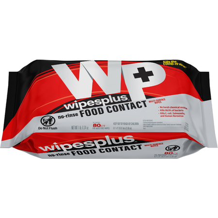 37608 - WipesPlus® 80ct No-Rinse Food Contact Multi-Surface Wipes, Refill Pack 12/80s - White
