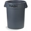 341032TRA23 - Bronco™ Round TRASH Labeled Waste Container 32 Gallon - Trash - Gray