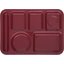 4398085 - Left-Hand Heavyweight 6-Compartment Melamine Tray 10" x 14" - Dark Cranberry