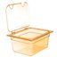 10439Z13 - StorPlus™ High Heat EZ Access Hinged Notched Universal Food Pan Lid 1/2 Size - Amber