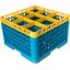 RG9-5C411 - OptiClean™ 9-Compartment Divided Glass Rack with 5 Extenders 11.9" - Yellow-Carlisle Blue