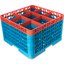 RG9-5C412 - OptiClean™ 9-Compartment Divided Glass Rack with 5 Extenders 11.9" - Orange-Carlisle Blue