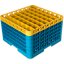 RG49-5C411 - OptiClean™ 49-Compartment Divided Glass Rack with 5 Extenders 11.9" - Yellow-Carlisle Blue