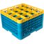 RG16-5C411 - OptiClean™ 16-Compartment Divided Glass Rack with 5 Extenders 11.9" - Yellow-Carlisle Blue