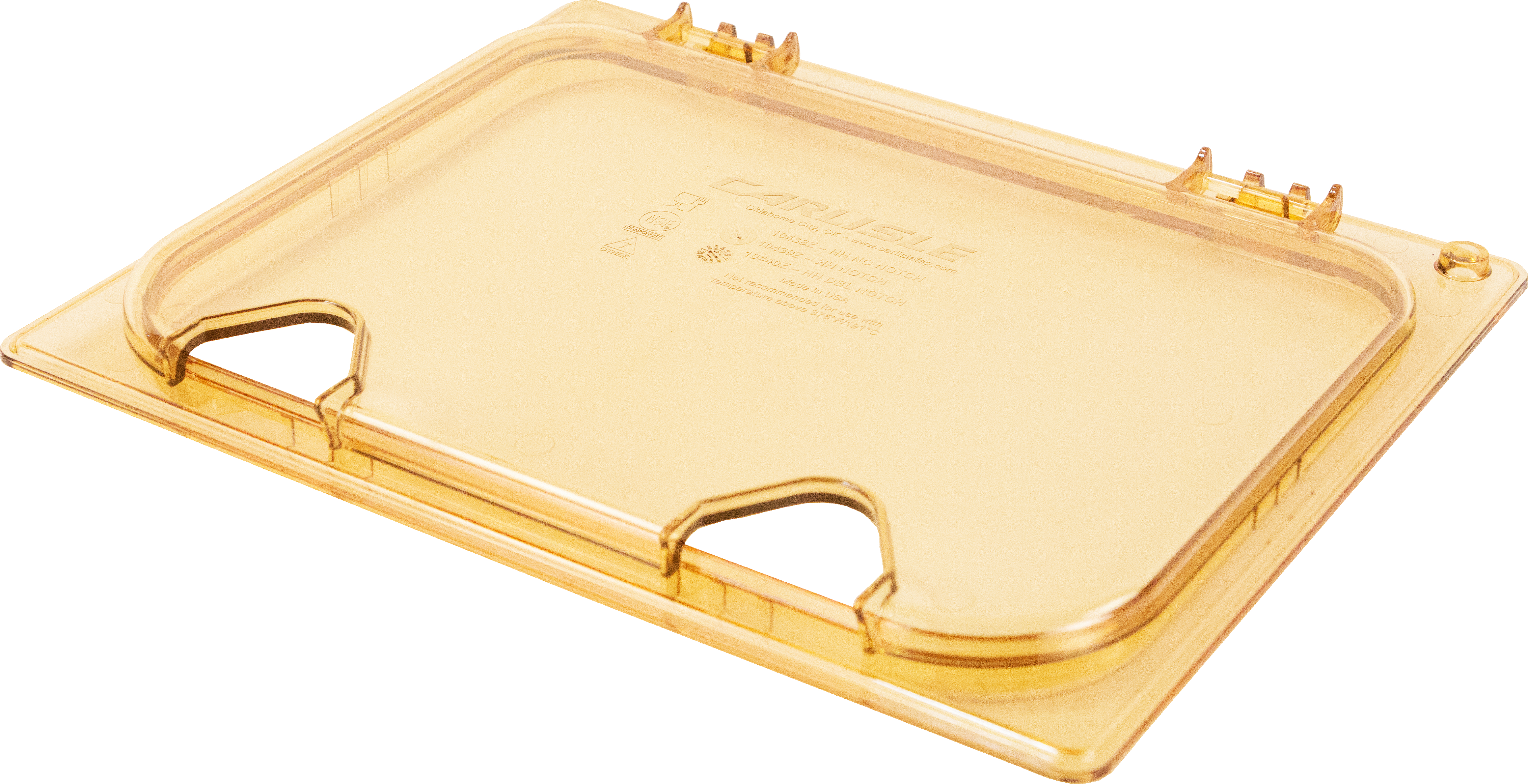 StorPlus EZ Access Hinged High Heat Lid with Handle and Two Notches Universal Half Size - Amber