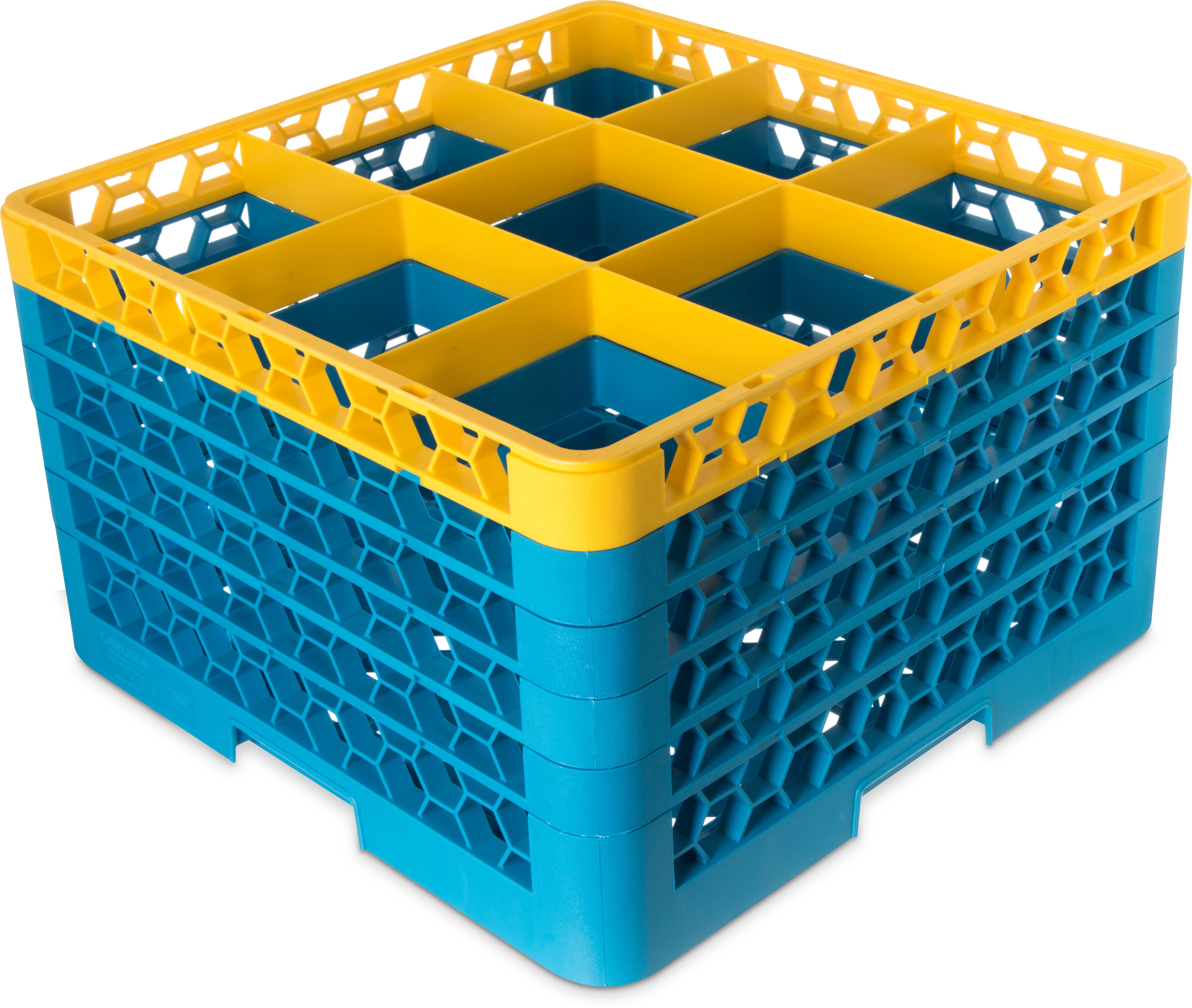 OptiClean 9 Compartment Glass Rack with 5 Extenders 11.9 - Yellow-Carlisle Blue