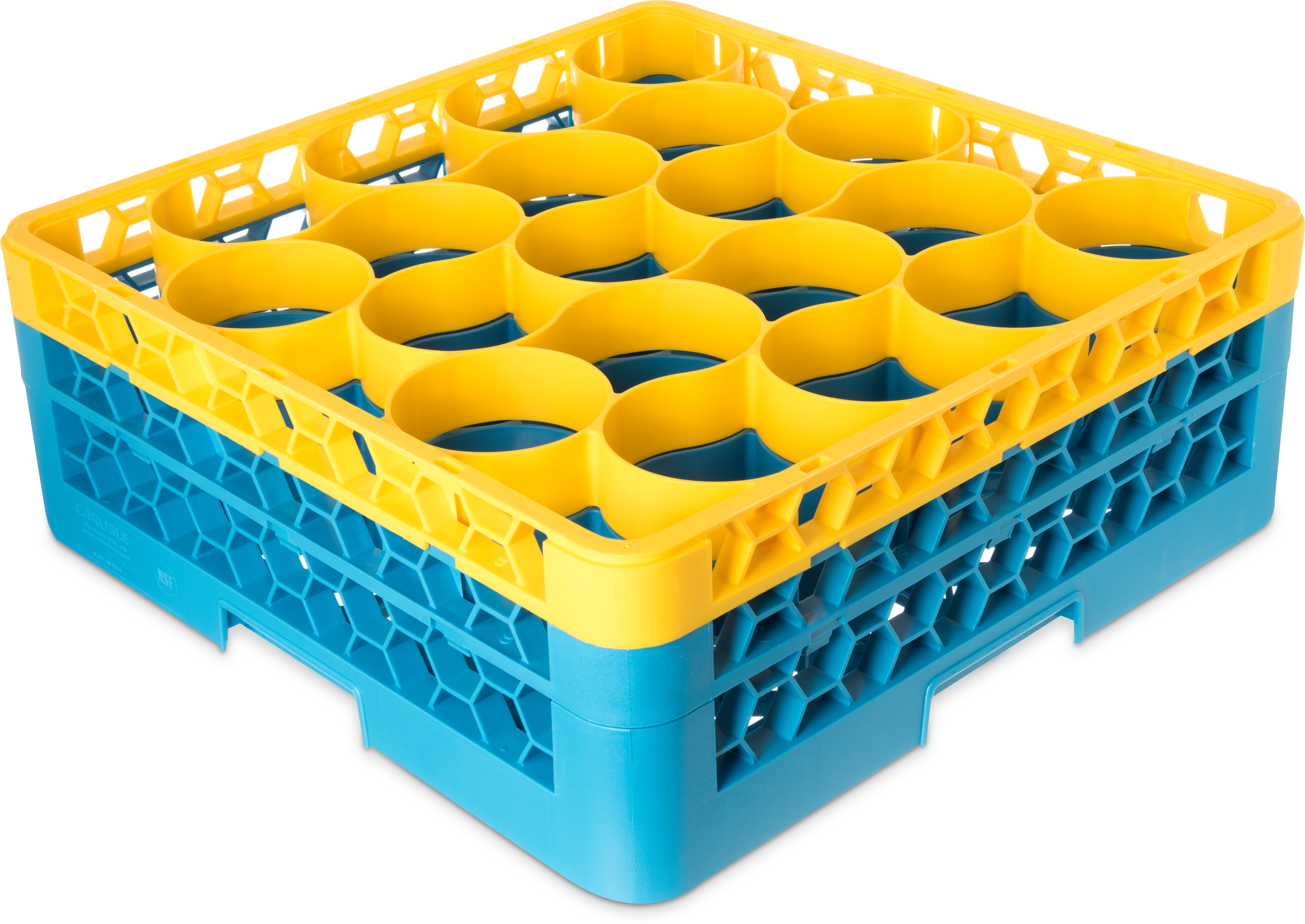 OptiClean NeWave Color-Coded Glass Rack with Two Extenders 20 Compartment - Yellow-Carlisle Blue