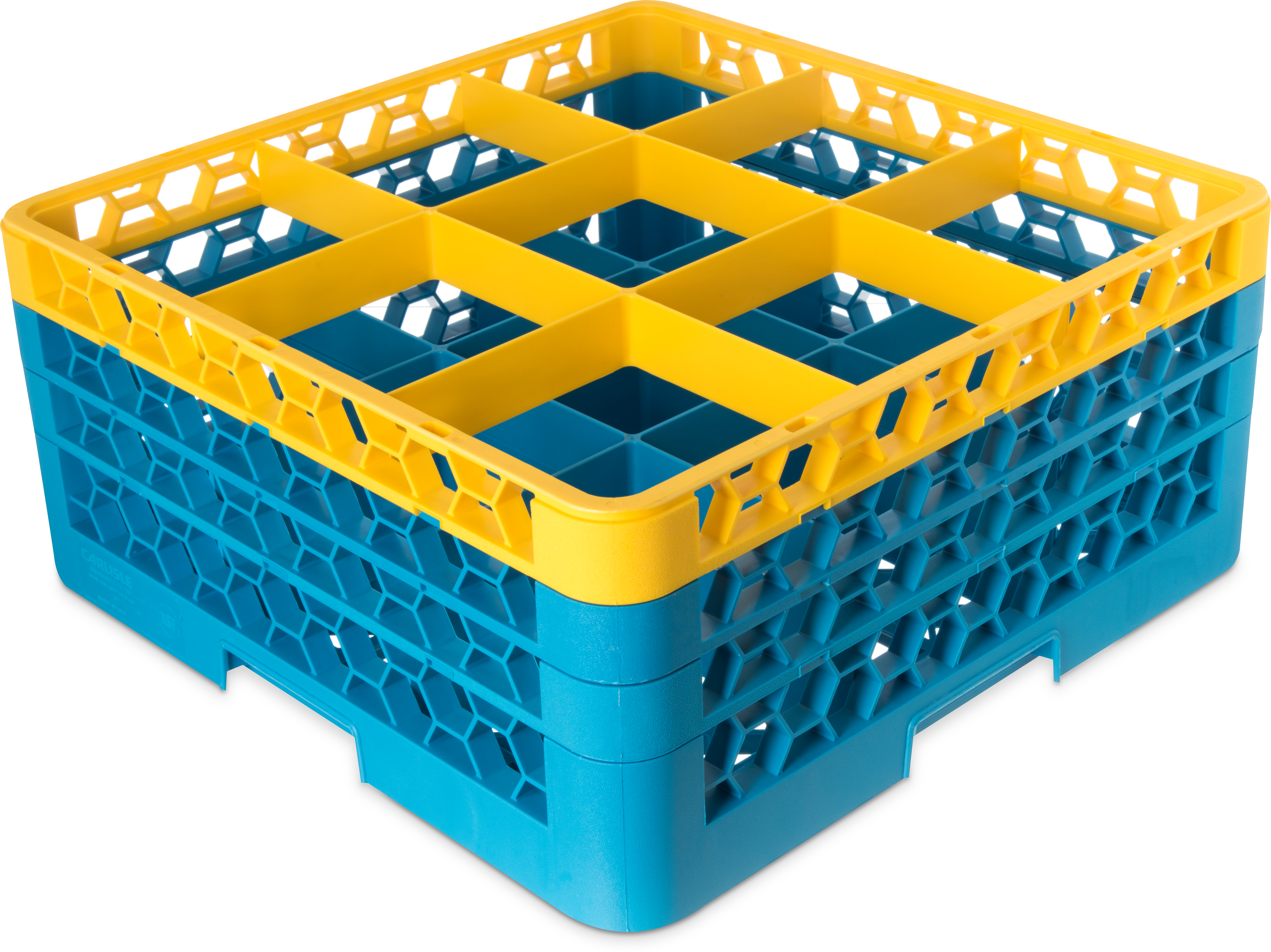 OptiClean 9 Compartment Glass Rack with 3 Extenders 8.72 - Yellow-Carlisle Blue
