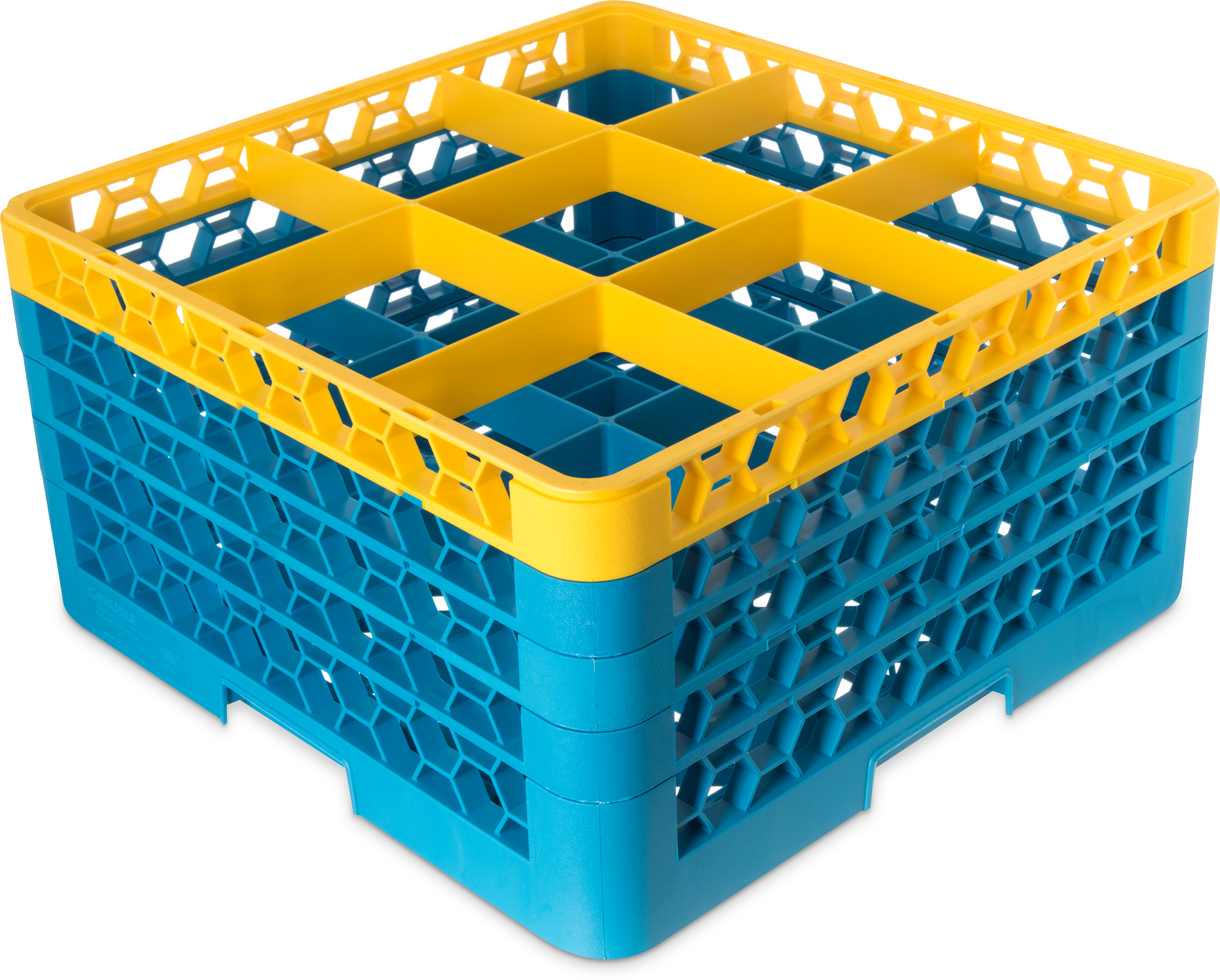 OptiClean 9 Compartment Glass Rack with 4 Extenders 10.3 - Yellow-Carlisle Blue