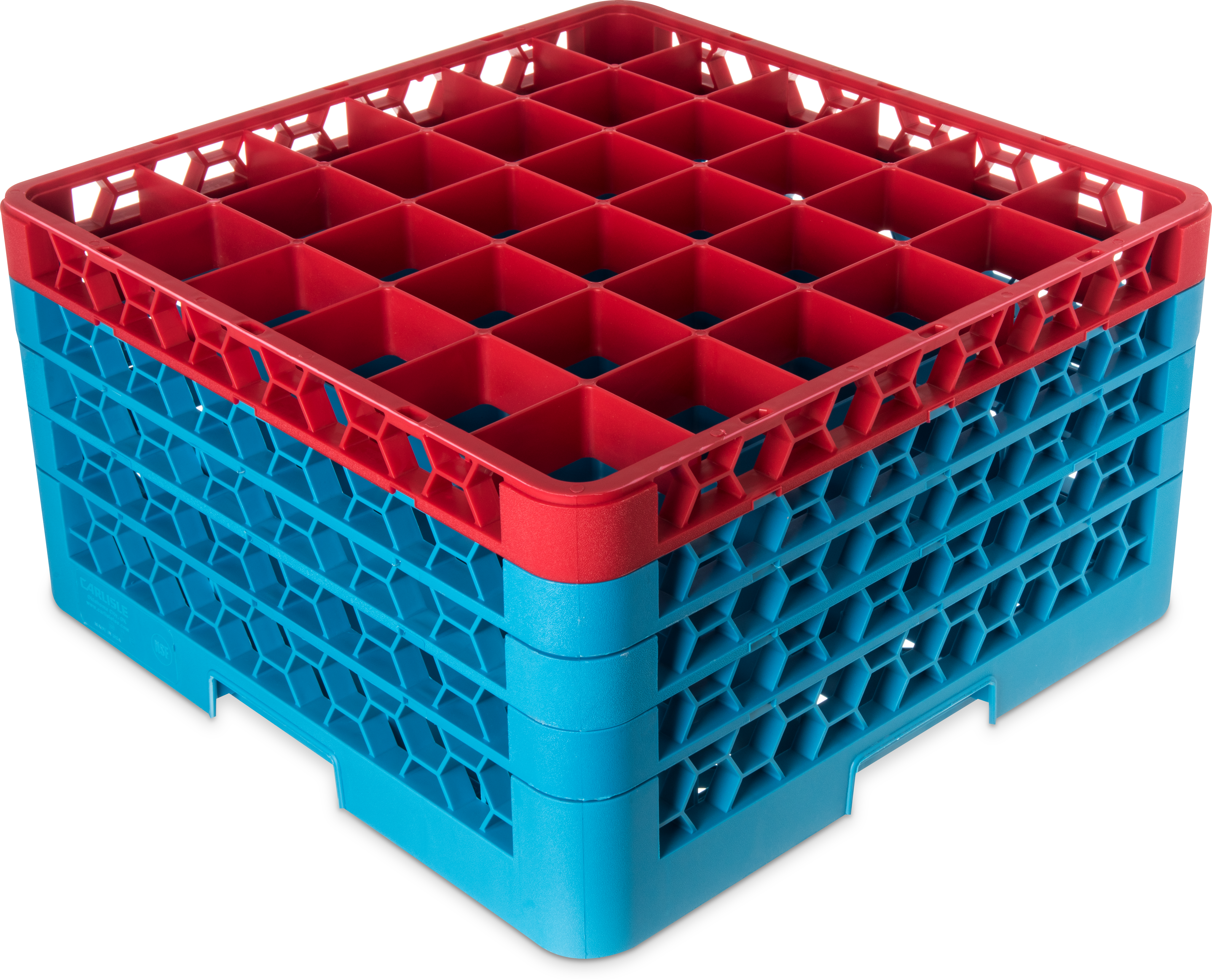 OptiClean 36 Compartment Glass Rack with 4 Extenders 10.3 - Red-Carlisle Blue